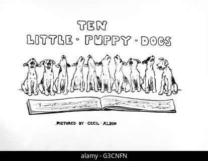 Design della pagina del titolo di Cecil Aldin, Ten Little Puppy Dogs Foto Stock