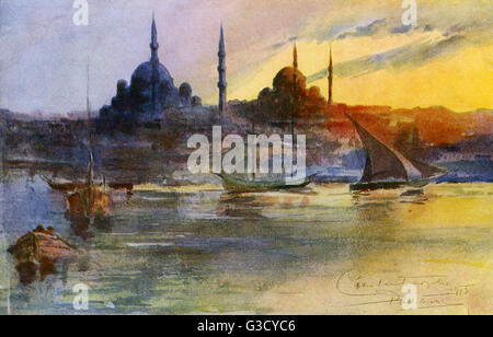 Skyline di Istanbul, Turchia - Tramonto Foto Stock