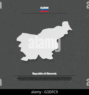 Repubblica di Slovenia mappa isolato e bandiera ufficiale icone. vettore politico sloveno mappa 3d'illustrazione su carta grigia. Europea Illustrazione Vettoriale