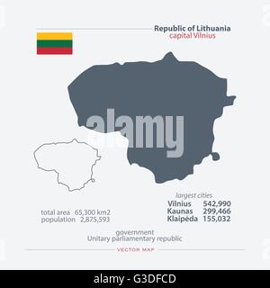 Repubblica di Lituania isolato mappe e bandiera ufficiale icona. vettore politico Lituano Mappa le icone e le informazioni di carattere generale. Europ Illustrazione Vettoriale