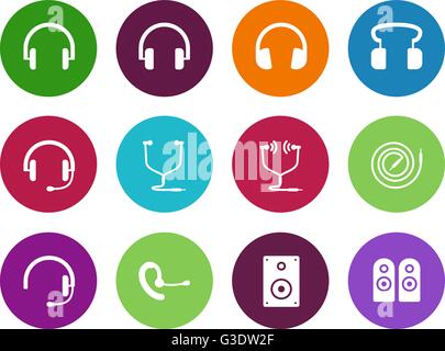 Cuffie icone cerchio su sfondo bianco. Illustrazione Vettoriale