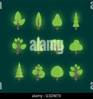 Vari vettori di raccolta ad albero. Gli elementi sono stratificati separatamente in file vettoriale. Colori globale. Illustrazione Vettoriale