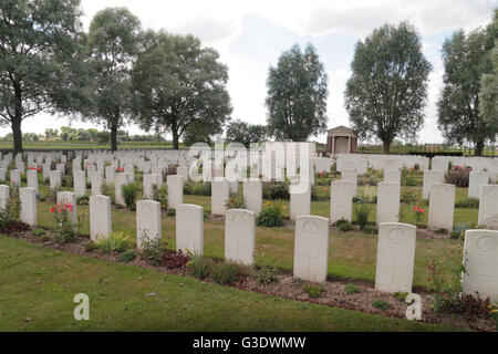 Lapidi in CWGC Rue du Bois cimitero, Fleurbaix, Pas de Calais, Francia. Foto Stock