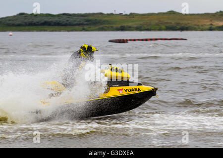 British Summer Jetski Championships Sporting Events , Round 3 Crosby Marine Lake, Lakeside Adventure marina Center; freestyler jetski - Jet Ski Ra Foto Stock