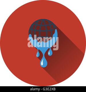 Il pianeta con un flusso di acqua verso il basso e la relativa icona. Design piatto. Illustrazione Vettoriale. Illustrazione Vettoriale