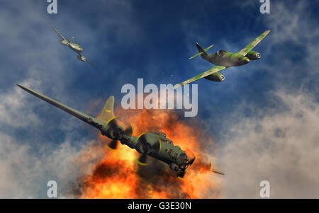 Un tedesco ME 262 attaccando un American B-17 bombardiere . Foto Stock