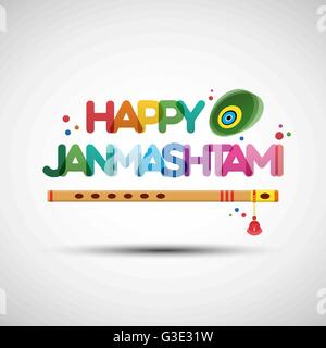 Illustrazione Vettoriale di Krishna Janmashtami. Biglietto di auguri con design creativo trasparente multicolore testo Happy Janmashtami Illustrazione Vettoriale