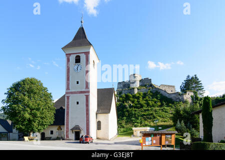 Frazione di Klamm, castello rovina Klamm, chiesa parrocchiale di St . Martin, Austria, Niederösterreich, Bassa Austria, Wiener Alpen, Breitenst Foto Stock