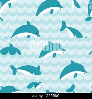 Seamless pattern con il gregge di delfini. Illustrazione Vettoriale