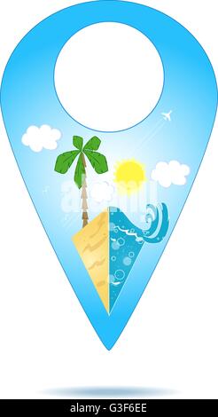 Etichetta per carte di viaggio con Palm tree e onde Illustrazione Vettoriale