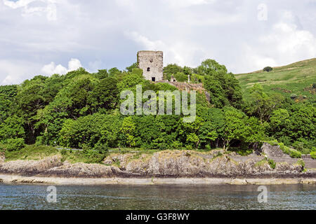 Dunollie rovina del castello ad ingresso a Oban Bay e il porto a Oban Argyll & Bute Scozia Scotland Foto Stock