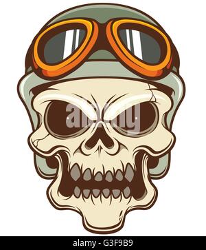 Illustrazione Vettoriale del cranio che indossa il casco Illustrazione Vettoriale