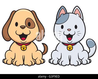 Illustrazione Vettoriale di fumetto di cane e di gatto Illustrazione Vettoriale