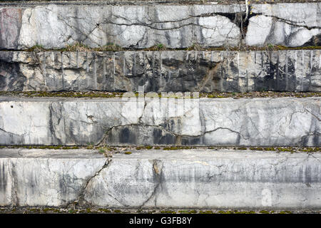 La texture della pietra nello sviluppo della vecchia cava di marmo vicino al villaggio di Peteni, Novosibirsk Regione Foto Stock