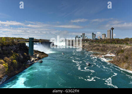 La American Falls a Niagara Falls, New York vista dal Ponte di Arcobaleno. Foto Stock