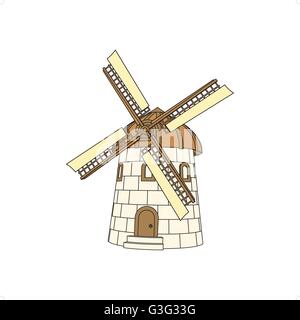 3D il mulino a vento di illustrazione vettore isolato su sfondo bianco. Illustrazione Vettoriale