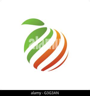 Un bel colore arancione e verde stilizzata frutta astratto illustrazione vettoriale isolati su sfondo bianco. Illustrazione Vettoriale