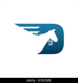 Bella blu horse racing logo illustrazione vettore isolato su bianco backgorund. Illustrazione Vettoriale