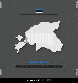 Repubblica di Estonia mappa isolato e bandiera ufficiale icone. vettore politico estone mappa 3d'illustrazione su carta grigia backgrou Illustrazione Vettoriale