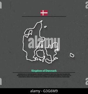 Regno di Danimarca mappa isolato e bandiera ufficiale icone. vettore politico danese mappa linea sottile icona. Paese nordico geographic b Illustrazione Vettoriale