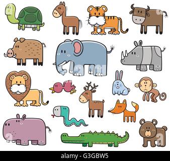 Illustrazione Vettoriale di Cartoon animali selvatici impostato Illustrazione Vettoriale