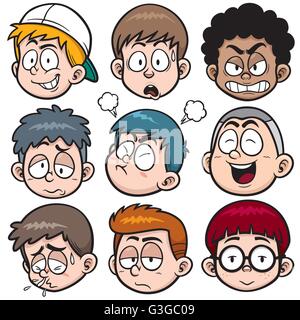 Illustrazione Vettoriale di Boy faccia set cartoon Illustrazione Vettoriale