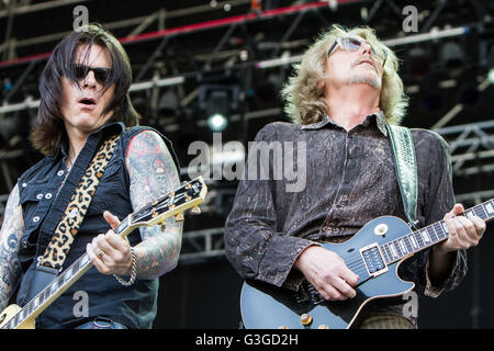 Rho Italia. 21 giugno 2011. La Irish rock band THIN LIZZY suona dal vivo sul palco a Arena Fiera di Milano Foto Stock