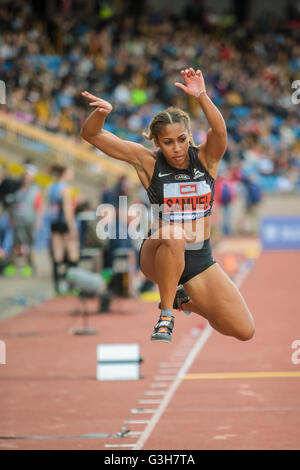 Birmingham, Regno Unito. Il 25 giugno, 2016. British atletica, Alexander Stadium, Birmingham. Laura Samuel in Donne Salto triplo Finale Credito: Pietro Lopeman/Alamy Live News Foto Stock