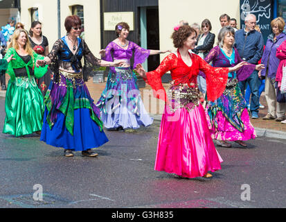 Poole, Dorset, Regno Unito. Il 25 giugno, 2016. La Bellydance Bahara Swanage danzatrici del ventre bellydancers eseguire e intrattenere la folla a Poole Folk sul quay festival Credito: Carolyn Jenkins/Alamy Live News Foto Stock