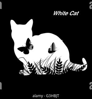 Sagome di gatto con farfalle Illustrazione Vettoriale