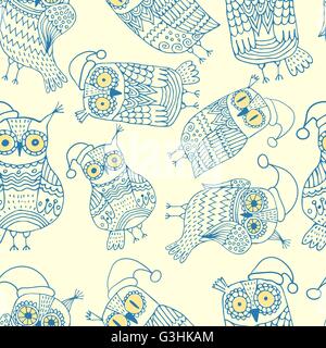 Vector seamless pattern con simpatici gufi Illustrazione Vettoriale