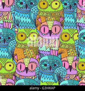 Vector seamless pattern con simpatici gufi Illustrazione Vettoriale