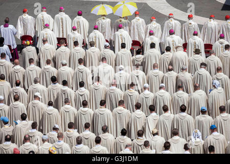 Città del Vaticano il Vaticano. 05 Giugno, 2016. Signori Cardinali e Vescovi e sacerdoti frequentano la Santa Messa per la canonizzazione della Beata Maria Elisabeth Hesselblad e Stanislao di Gesù e di Maria in Piazza San Pietro. Papa Francesco ha canonizzato Elisabetta Hesselblad, un Luterano convertire che nascondeva gli ebrei durante la Seconda Guerra Mondiale e Stanislao di Gesù Maria Papczynski, il fondatore del primo uomo ordine religioso dedicata all Immacolata Concezione. © Giuseppe Ciccia/Pacific Press/Alamy Live News Foto Stock