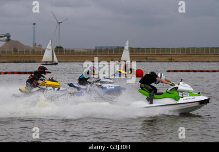 British Summer Jetski Championships Sporting Events , Round 3 Crosby Marine Lake, Lakeside Adventure marina Center; freestyler jetski - Jet Ski Ra Foto Stock