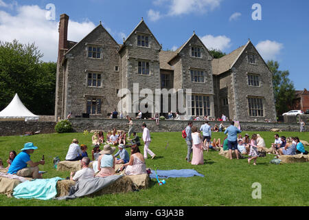 Garden Party ricevimento di nozze a Wilderhope Manor cinquecentesca di Manor House e YHA Ostello della gioventù Foto Stock