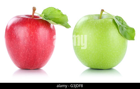 Apple mele frutta frutti rosso verde isolato su uno sfondo bianco Foto Stock