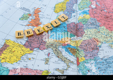 Brexit parola sulla mappa europea. Il Regno Unito l' adesione all' Unione europea un referendum il 23 giugno 2016 Foto Stock