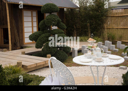 "Tè per due' - Harrogate Spring Flower Show 2016 (North Yorkshire, Inghilterra) - confronto tra inglese e giapponese del tè tradizioni. Foto Stock