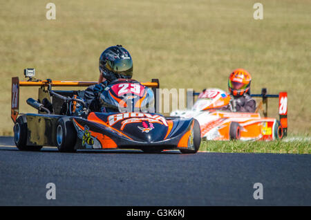 Sydney, Australia. Decimo Apr, 2016. Il giorno 2 del Nuovo Galles del Sud motore campionati gara Round 2 presenti una ampia varietà di corse tra cui Supersports, sport berline, vetture di Formula, del miglioramento della produzione, Formaula Vee e la veloce Alfa. Nella foto è di Superkart racing. © Mitchell Burke/Pacific Press/Alamy Live News Foto Stock