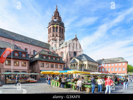 San Martin's Cathedral e il mercato settimanale, Germania Renania-Palatinato, Renania-Palatinato, , Magonza Foto Stock