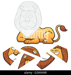 Illustrazione Vettoriale di istruzione Puzzle Game per bambini con Lion Illustrazione Vettoriale