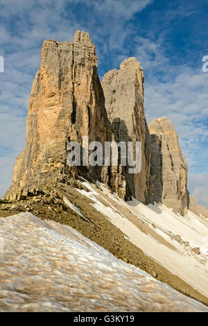 I pinnacoli, Tre Cime di Lavaredo, le Tre Cime di Lavaredo, provincia di Alto Adige, Dolomiti di Sesto, Italia Foto Stock