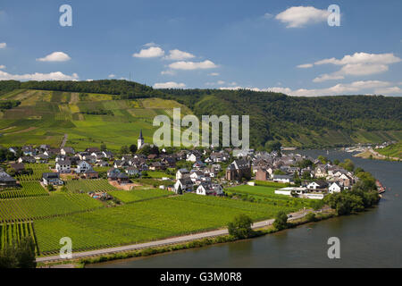 Vista di Ellenz-Poltersdorf e la valle Mosellele come visto dal castello di Metternich, Mosella, Renania-Palatinato Foto Stock