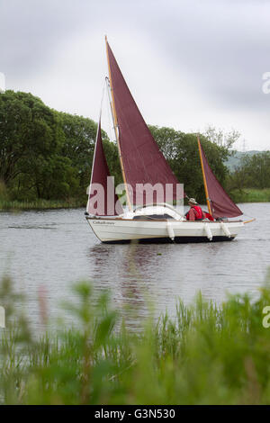 Drascombe barche con vele fino sul canale di Forth e Clyde Foto Stock