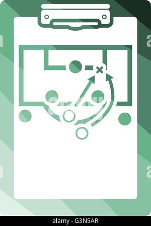 Allenatore di calcio di tablet con lo schema di gioco e la relativa icona. Schermo piatto a colori e design. Illustrazione Vettoriale. Illustrazione Vettoriale