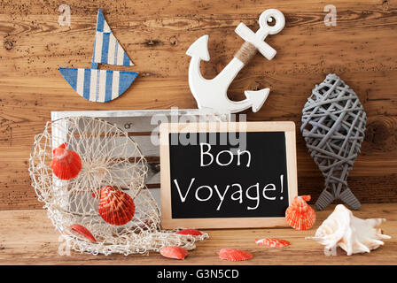 Lavagna con estate decorazione, Bon Voyage significa buon viaggio Foto Stock