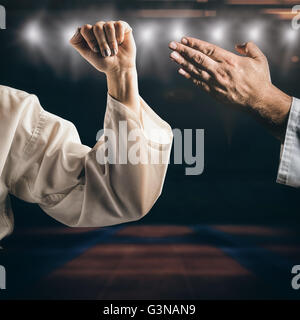 Combattente donna eseguendo il karate posizione Foto Stock