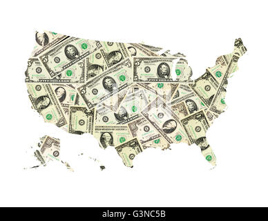 Mappa di isolato di Stati Uniti d'America da dollar Foto Stock
