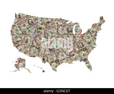 Mappa di isolato di Stati Uniti d'America da dollar Foto Stock