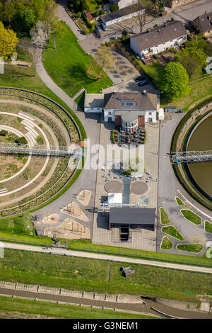 Vista aerea, Berna park Ebelstrasse, Emscher Arte 2010, di trattamento delle acque reflue, chiarificatori, monumento industriale, Bottrop, regione della Ruhr, Foto Stock